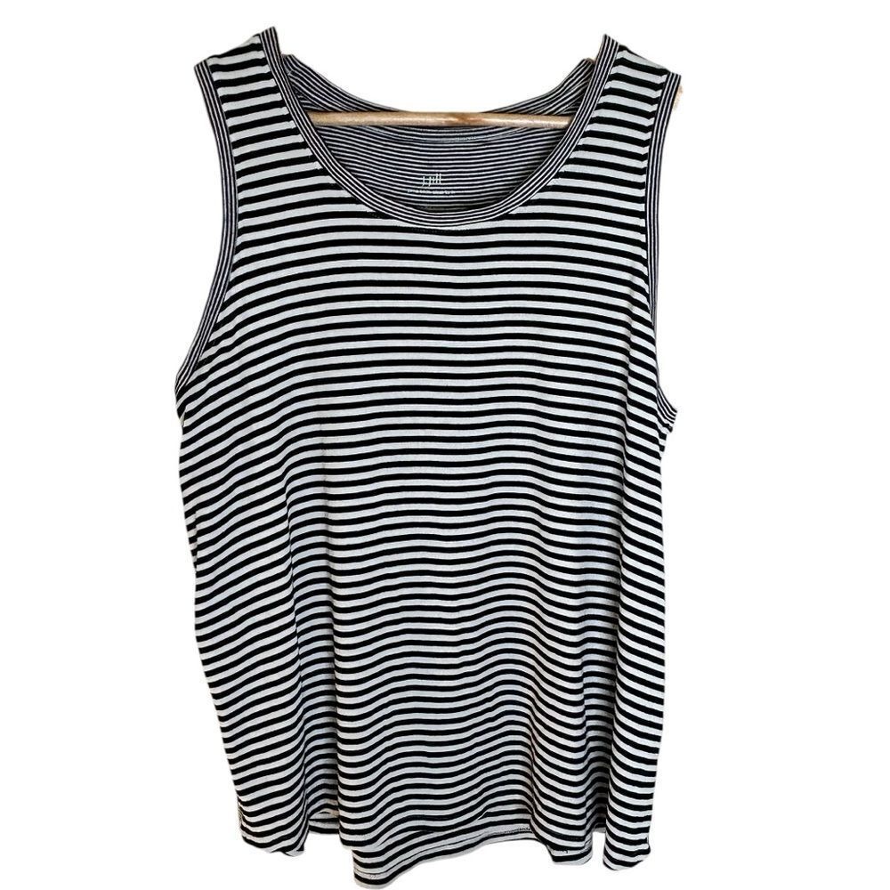 J. Jill black and white stripe pima pleat back tank top size large